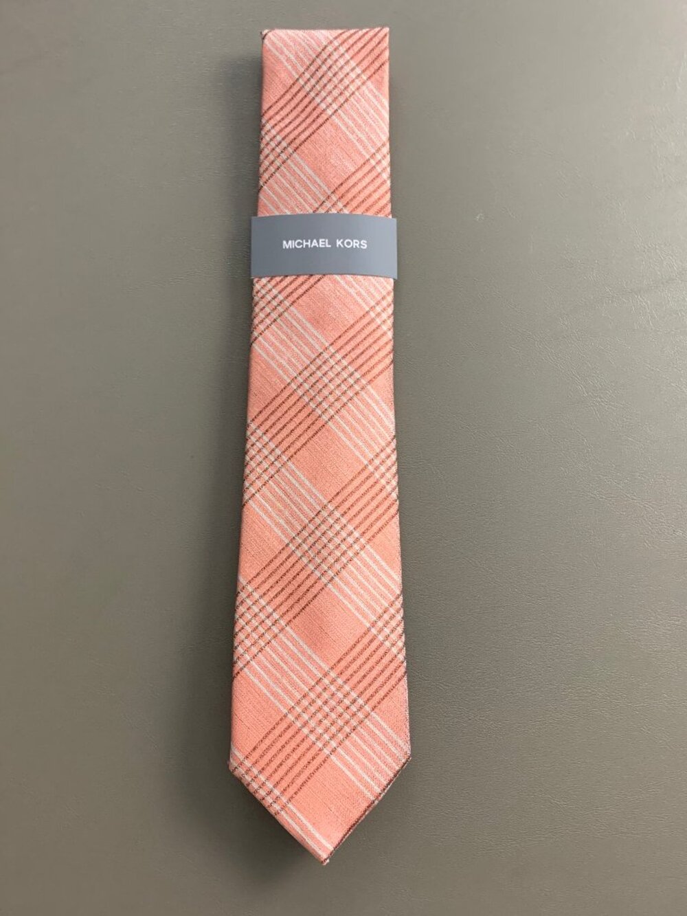 Michael Kors Men's 3'' Linen Blend Neck Tie, Orange Summer Plaid, One Size